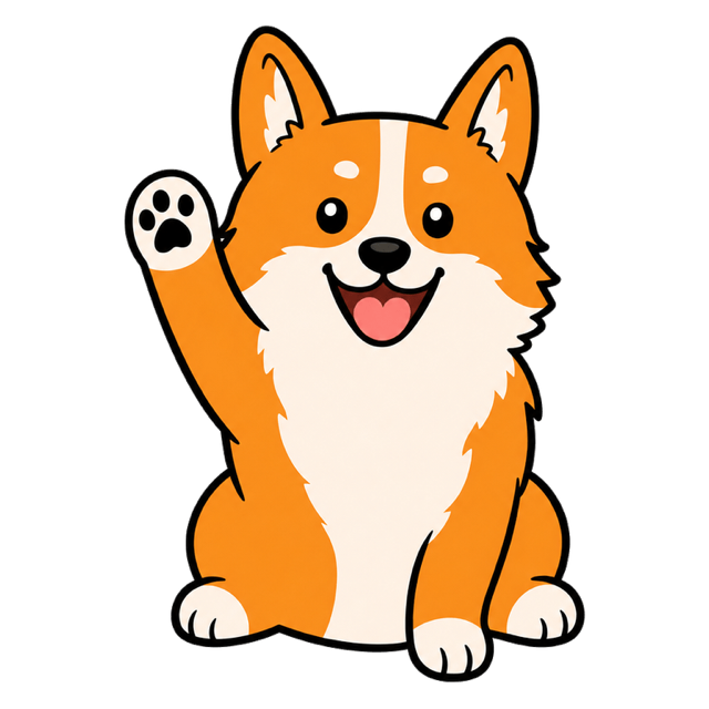 Bo, Dote's corgi mascot, waving hello