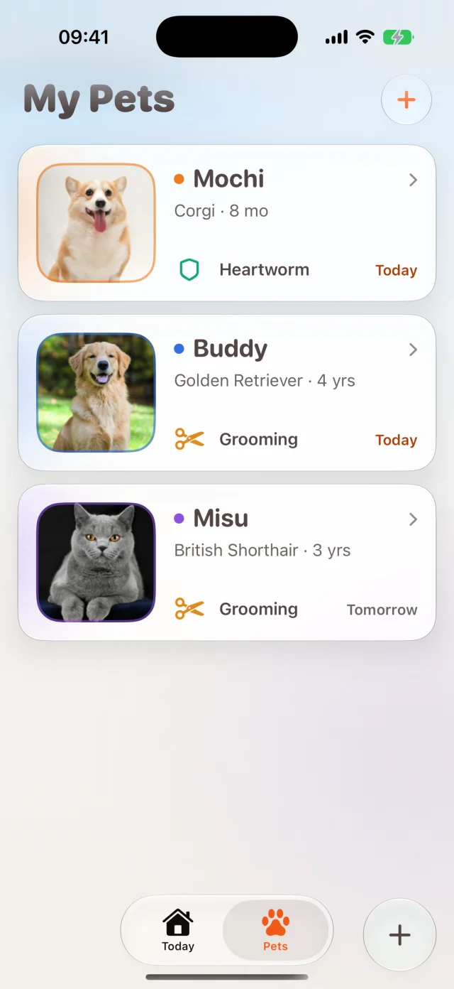 Dote pet profiles screen